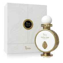 Load image into Gallery viewer, AHUJA Amber Sage – 3.4 oz Parfum | Unisex Fresh Aromatic Scent | 30% Long Lasting Oil | Bergamot, Grapefruit, Fig, Clary Sage, Amber, Musk | Luxury White Gold Gift Box | “Not All Storms Are Loud”