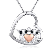Load image into Gallery viewer, KINGWHYTE Owl Jewelry S925 Sterling Silver Double Owl Necklace Love Heart Pendant Owl Gifts for Women Owl Lover