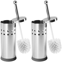 Load image into Gallery viewer, Chrome Stainless Steel Modern Toilet Brush & Holder Set (2 Pack) - Modern Toilet Bowl Brush Holder - Cleaner Toilet Brushes Bathroom Accessories - Bathroom Bowl Cleaner Brush with Caddy