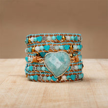 Load image into Gallery viewer, YGLINE Boho Handmade Natural Stone Amazonite Heart Shape Wrap Bracelets Crystal Beads Bracelet Jewelry