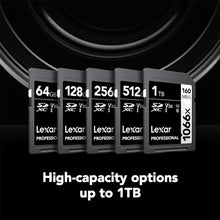 Load image into Gallery viewer, Lexar 512GB Professional 1066x SDXC Memory Card, UHS-I, C10, U3, V30, Full-HD & 4K Video, Up To 160MB/s Read, for DSLR and Mirrorless Cameras (LSD1066512G-BNNNU)