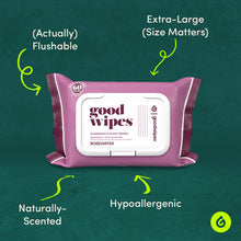 Load image into Gallery viewer, Goodwipes Flushable Butt Wipes Made w/Soothing Botanicals & Aloe – Soft & Gentle Wet Wipe Dispenser for Home Use, Septic & Sewer Safe – Largest Adult Toilet Wipes – Rosewater, 480 count (8 packs)
