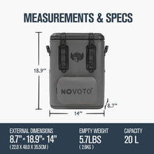 Load image into Gallery viewer, Novoto Magnetic Backpack Cooler 30 Can, Zipperless Soft Sided Cooler Bag for Men & Women, Insulated Portable Ice Chest Box for Tailgating, Beach, Lunch, Picnic, Kayak (Gray)