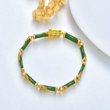 Load image into Gallery viewer, HPQQ Green Jade Bracelet for Women 18k Gold Plated Sterling Silver Jade Jewelry Fortune Good Luck Green Gemstone Bangle Bracelet Birthday Christmas Gifts for Mom Wife Grandma