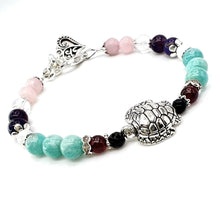 Load image into Gallery viewer, Fertile Turtle Fertility Bracelet/Natural Gemstones Rose Quartz, Moonstone, Amethyst, Rock Crystal, Garnet, Black Onyx/Healing Crystal Jewelry/Anti Anxiety/Stress Relief (silver-plated)