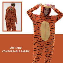 Load image into Gallery viewer, COSUSKET Snug Fit Unisex Adult Tigger Onesie Pajamas, Flannel Cosplay Animal One Piece Halloween Costume Sleepwear Homewear Orange