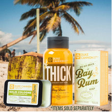 Load image into Gallery viewer, Duke Cannon Supply Co. Solid Cologne for Men Bay Rum (Citrus Musk, Cedarwood, Island Spice) - Concentrated Balm, Travel-Friendly Convenient Tin, Made with Natural & Organic Ingredients 1.5 oz (1 unit)