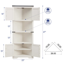 Load image into Gallery viewer, JXQTLINGMU Farmhouse Corner Cabinet, Tall Corner Bathroom Storage Cabinet with Barn Door Design & Adjustable Shelves, for Laundry Room, Living Room, Kitchen,(White)