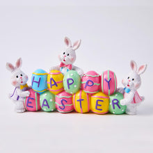 Load image into Gallery viewer, yumhum 3 Bunny Holding Eggs and Happy Easter Decorations, Resin Easter Bunny Rabbits Figurine Tabletop Centerpiece for Spring Decor Easter Home Office Party Decor