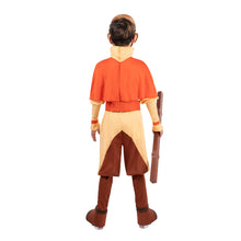 Load image into Gallery viewer, Avatar Aang Official Youth Deluxe Halloween Costume - Premium Quality Jumpsuit with Attached Cloak plus Belt, Mask, and Staff (M)