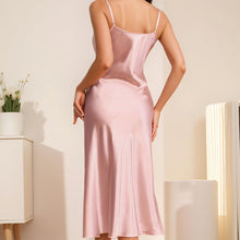 Load image into Gallery viewer, Satin Nightgown and Robe Sets for Women 2 Piece Sexy V-Neck Silk Slip Dress Long Chemise Sleepwear Pajamas with Belt Pink