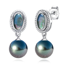 Load image into Gallery viewer, Mihiarii Tahitian Black Pearl Drop Dangle Earrings Sterling Silver Mother of Pearl Earring Birthday Anniversary Mothers Day Valentines Day Christmas Gifts for Mom Her Women