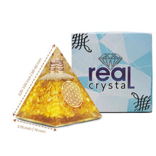 Load image into Gallery viewer, Real Crystal Citrine Orgonite Pyramid, Healing Crystal Pyramid, Pyramid Crystal Gemstone Pyramid for Meditation, Motivation, Positivity - Handmade in India