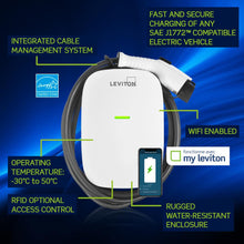 Load image into Gallery viewer, Leviton Level 2 Smart EV Charger with Wi-Fi, 48 Amp, 208/240 VAC, 11.6 kW Output, 18' Cable, Indoor/Outdoor Hardwired EV Charging Station, My Leviton Compatibility, EV48W EVSE