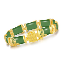 Load image into Gallery viewer, HPQQ Green Jade Bracelet for Women 18k Gold Plated Sterling Silver Jade Jewelry Fortune Good Luck Green Gemstone Bangle Bracelet Birthday Christmas Gifts for Mom Wife Grandma