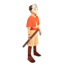 Load image into Gallery viewer, Avatar Aang Official Youth Deluxe Halloween Costume - Premium Quality Jumpsuit with Attached Cloak plus Belt, Mask, and Staff (M)