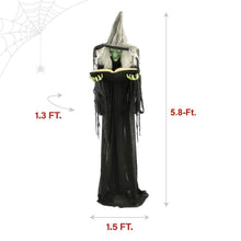 Load image into Gallery viewer, Haunted Hill Farm Life-Size Talking Witch Holding Spell Book, Halloween Animatronic with Touch Activated Lights and Sound, Poseable, Battery Operated Indoor or Covered Outdoor Halloween Decorations