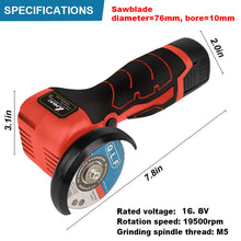 Load image into Gallery viewer, ZFULVO Cordless Brush Angle Grinder Kit, 19500rpm Mini Electric Angle Grinding Tool with 2pcs 16.8V 2000mAh Batteries and 6-Cutting Discs, Grinder Handheld Cutter for Metal Wood