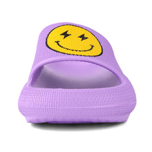 Load image into Gallery viewer, LIZICU Kids Happy Face Cloud Slides丨Pillow Slippers for Boys Girls丨Quick Drying Bathroom Shower Slippers丨Summer Beach Pool Slippers| Thick Sole Non-Slip Lightning Purple 3 Big Kid
