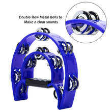 Load image into Gallery viewer, Musfunny Tambourine Double Row Metal Jingles Hand Held Percussion Tambourines Half-Moon Musical Instrument for Adults, Church, KTV, Party (Blue)