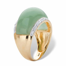 Load image into Gallery viewer, PalmBeach Yellow Gold-plated Sterling Silver Genuine Green Jade and Round Genuine Topaz Dome Ring Sizes 6-10 Size 8
