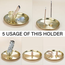Load image into Gallery viewer, ZenBless 5 in 1 Incense Burner, Palo Santo Holder, Sage Holder, Incense Holder for Incense Sticks/Coil Incense/Incense Cones, 5.5 inches Brass Ash Catcher for Meditation Yoga Room