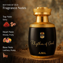 Load image into Gallery viewer, Ajmal Rhythm Of Oud Eau de Parfum for Men & Women – 2.5 oz / 75 ml | Unisex Oud Woody Long Lasting Perfume | Warm Oriental Arabic Fragrance | Made in Dubai