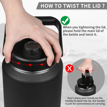 Load image into Gallery viewer, 1 Gallon Insulated Water Bottle with Sleeve - 128 Oz Stainless Steel Water Jug with Handle - Wide Mouth Water Flask with Camo Tactical Carrying Bag for Outdoors, Sport, Gym, Hiking (Black)