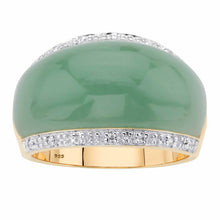 Load image into Gallery viewer, PalmBeach Yellow Gold-plated Sterling Silver Genuine Green Jade and Round Genuine Topaz Dome Ring Sizes 6-10 Size 8