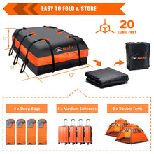 Load image into Gallery viewer, Car Roof Bag XBEEK Rooftop top Cargo Carrier Bag 20 Cubic feet Waterproof for All Cars with/Without Rack, Includes Anti-Slip Mat, 10 Reinforced Straps, 6 Door Hooks, Luggage Lock
