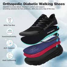 Load image into Gallery viewer, Men's Orthopedic Diabetic Wide Slip On Walking Shoes: Comfy Plantar Fasciitis Bunions Recovery Arch Support Orthotic Tennis Shoes, Lightweight Flat Feet Working Travel Camping Sneakers Black Size 9.5