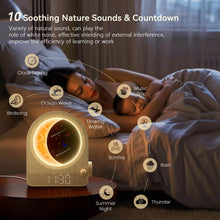 Load image into Gallery viewer, blonbar Sunrise Alarm Clocks for Bedrooms, Stepless Dimmable Moon Lamp Dual Alarm Clock Wake Up Light with 12Levels Volume for Heavy Sleepers, 10 Natural Sounds with Timer, Gifts for Women