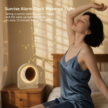 Load image into Gallery viewer, blonbar Sunrise Alarm Clocks for Bedrooms, Stepless Dimmable Moon Lamp Dual Alarm Clock Wake Up Light with 12Levels Volume for Heavy Sleepers, 10 Natural Sounds with Timer, Gifts for Women
