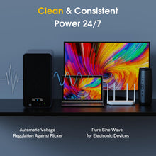 Load image into Gallery viewer, GOLDENMATE 1500VA/1000W Lithium UPS Battery Backup and Surge Protector, Backup Battery Power Supply with LiFePO4 Batteries(296Wh), AVR, Line Interactive Sinewave UPS System, 8 Ports, LCD Screen, Gray