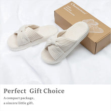 Load image into Gallery viewer, Chantomoo Slippers for Women Memory Foam House Bedroom Corduroy Bow Crossbands Slipper Shoes Comfy Trendy Gift Slippers Beige Size 7 8 6.5