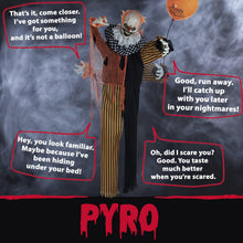 Load image into Gallery viewer, Haunted Hill Farm Life-Size Scary Talking Clown, Halloween Animatronic with Motion and Touch Activated Lights and Sounds, Battery Operated Indoor or Covered Outdoor Halloween Decorations