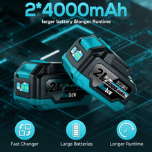 Load image into Gallery viewer, 1/2 Inch Cordless Impact Wrench, 900 Ft-lbs (1200 N·m) High Torque Brushless Impact Driver Gun, 2300 RPM, 2×4.0 Ah Batteries, LED Light, 4 Sockets, Variable Speed Power Tool for Car & Tire Removal