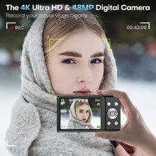 Load image into Gallery viewer, Digital Camera, Autofocus UHD 4K Vlogging Camera with 32GB Card, 48MP 16X Digital Zoom Digital Camera, Anti-Shake Portable YouTube Compact Point Shoot Camera for Teens Adult Beginner(Black)