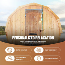 Load image into Gallery viewer, OUTEXER Outdoor Traditional Sauna 4-5 Person Wooden Saunas, 6’x6’Steam Wet Finnish Carbonized Spruce Wood Sauna 240V with 4.5KW Heater,Sauna Stone,Water Bucket,Ladle,LED Lights