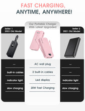 Load image into Gallery viewer, Portable Charger, 20000mAh PD20W Fast Charging Power Bank with Built-in Cables & Wall Plug, External Battery Pack with LED Display, Travel Essentials Battery Bank for iPhone, iPad, Samsung Fairy Pink