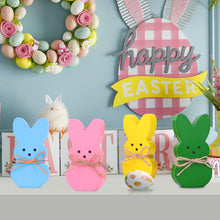 Load image into Gallery viewer, Easter Décor, 4 Pcs Wooden Peep Bunny Decorations for Tiered Tray, Mantel, Farmhouse, Cute Spring Signs for Home, Office, Party Supplies