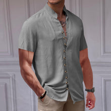 Load image into Gallery viewer, PORCLAY Men's Button Down Shirts 2025 Summer Casual Short Sleeve Linen Tops Regular Fit Collared Dress Shirt Blouses Grey 3XL