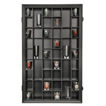 Load image into Gallery viewer, Sboitflmm Shot Glass Display Case - 46 Shot Glass Holder - Shot Glass Shelf Wall Mount Wooden Lockable with Removable Shelves for Collection Shot Glass UV Protection Acrylic Glass Door, Black