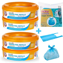 Load image into Gallery viewer, Munchkin A&H Diaper Pail Refill Rings, 4-Pack Holds Up to 1,088 Diapers Total + 50 Diaper Sacks, Lavender Scent, 7-Layer Bags,