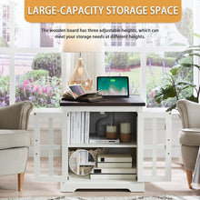 Load image into Gallery viewer, Barnyatoh Farmhouse End Table with Charging Station,24" Large Sofa Side Table with Glass Barn Door, Rustic Wood Nightstand Bedside Table with Adjustable Storage Shelf for Living Room, Bedroom,White