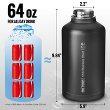 Load image into Gallery viewer, OneTigris Tactical Half Gallon Water Bottle with Straw - 64 oz Vacuum Insulated Stainless Steel Water Jug, Leakproof Sport Bottle with 3 BPA Free Lids, Paracord Handle & MOLLE Water Pouch for Outdoor