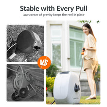 Load image into Gallery viewer, Giraffe Tools Retractable Heavy Duty Hose Reel, 5/8" x 92FT Automatic Rewind Garden Hose Reel with 360° Swivel Base, Ground Mounted for Lawn, Patio, Concrete Floor & Yard Watering