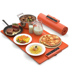 Load image into Gallery viewer, Electric Food Warming Mat: Silicone Food Warmer for Parties Buffet, Portable Fast Heating Pads for Food, Pizza Coffee Tea Heater Meat Defrosting Tray Adjustable Temperature (Orange)