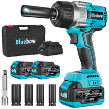 Load image into Gallery viewer, 1/2 Inch Cordless Impact Wrench, 900 Ft-lbs (1200 N·m) High Torque Brushless Impact Driver Gun, 2300 RPM, 2×4.0 Ah Batteries, LED Light, 4 Sockets, Variable Speed Power Tool for Car & Tire Removal