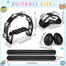 Load image into Gallery viewer, Yeshone 6 Pcs Tambourines for Adults, Hand Held Half Moon Tambourine Foot Tambourine with Bells Wood Rhythm Sticks Egg Shakers Musical Hand Percussion Instrument Set for Party Music Supplies (Black)